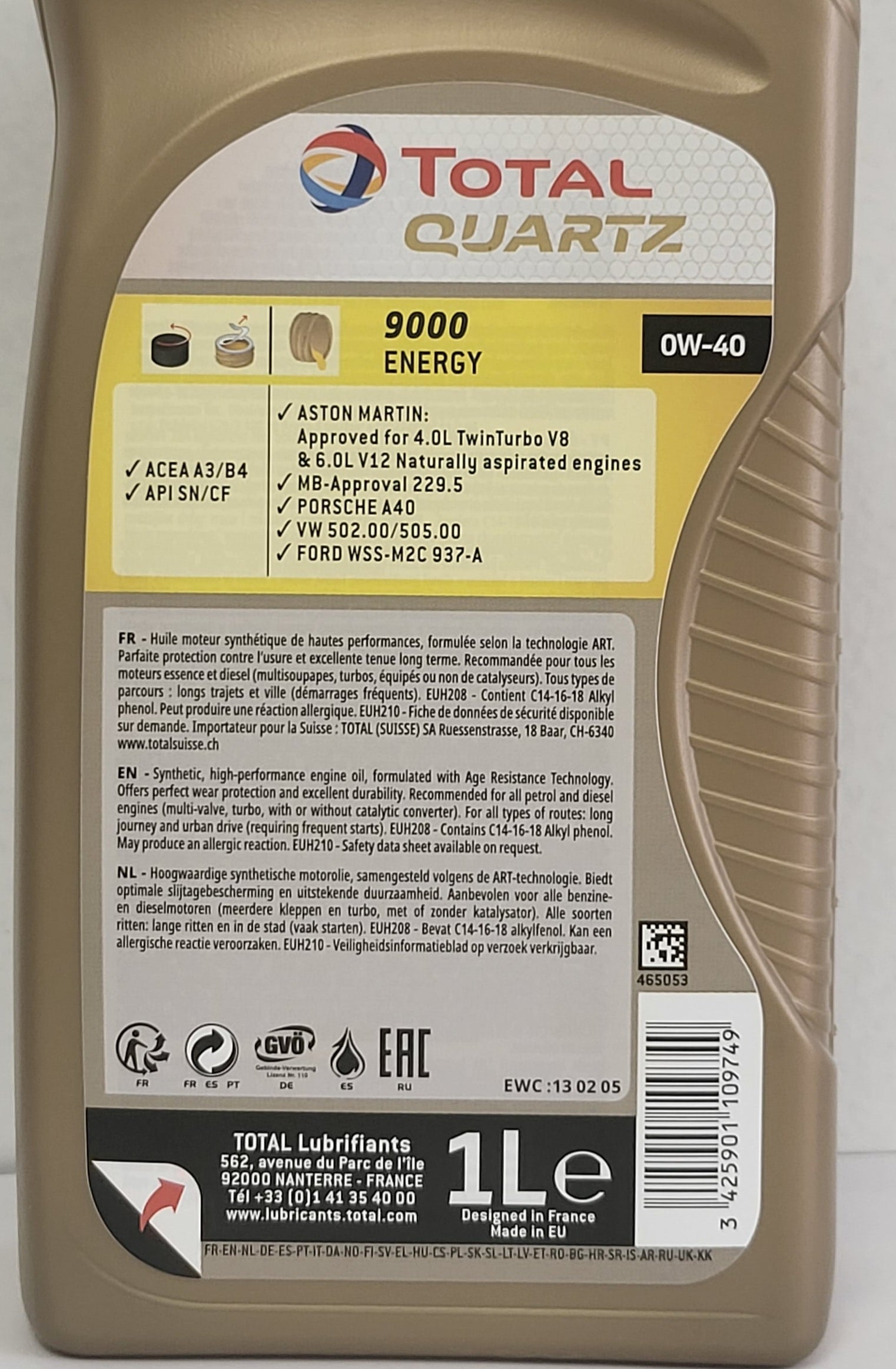 Total Quartz 9000 Energy 0W-40 - 1 Liter